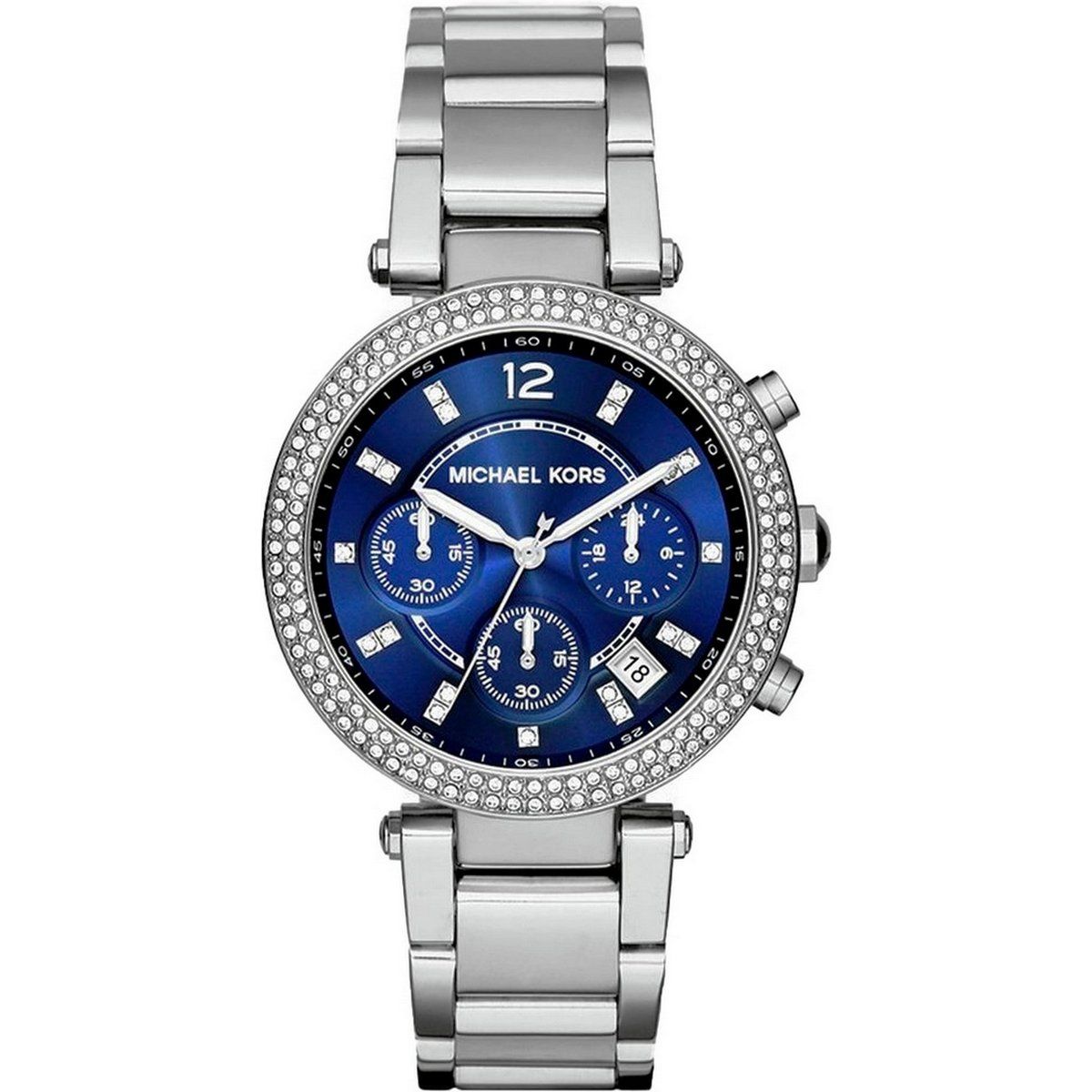 Michael Kors Silberfarbene Uhr mit blauem Zifferblatt