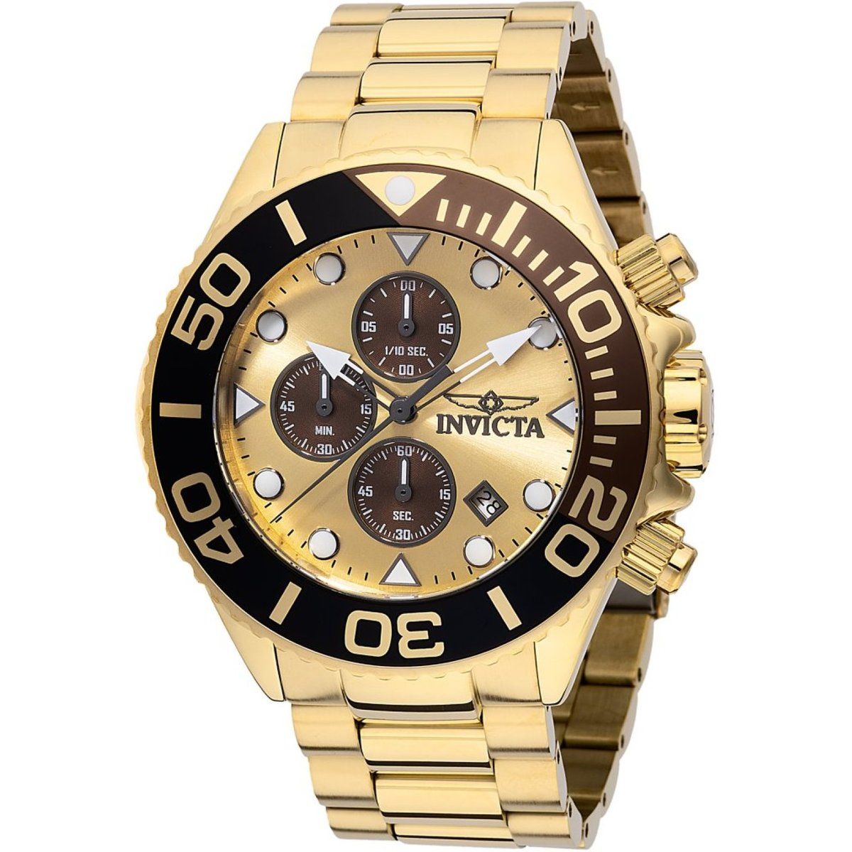 Goldfarbene Edelstahl-Chronograph-Uhr