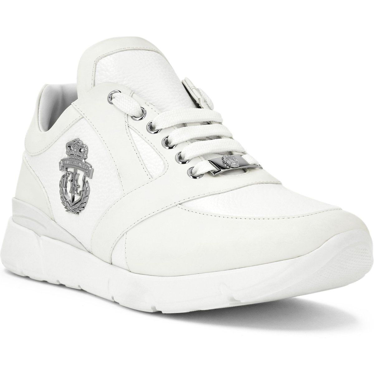 Weiße Leder-Sneakers mit Wappenakzent