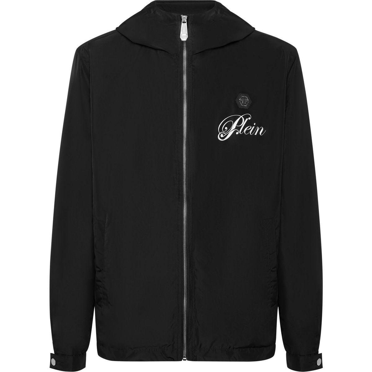 Kapuzen-Nylon-Windbreaker Jacke mit Logo