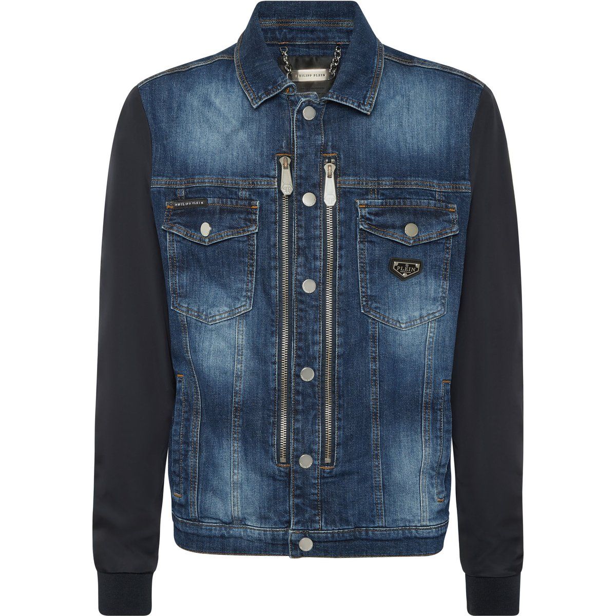 Jeansjacke mit Kontrastärmeln