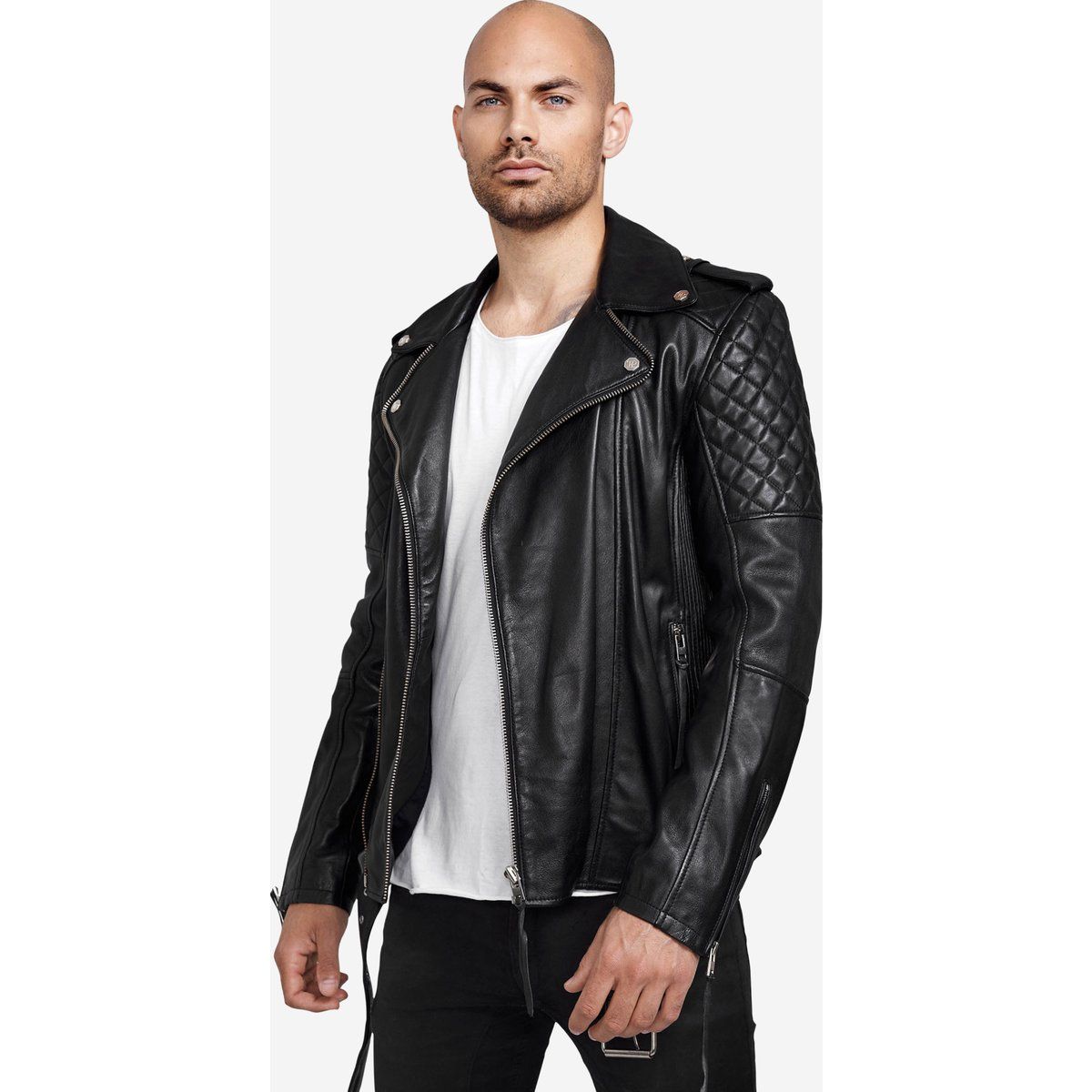 Gesteppte Leder-Bikerjacke mit Schulterdetails