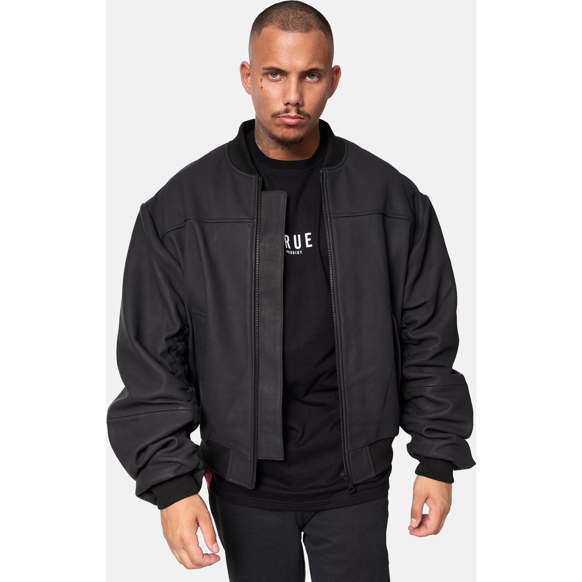Herren Oversized Leder Bomberjacke