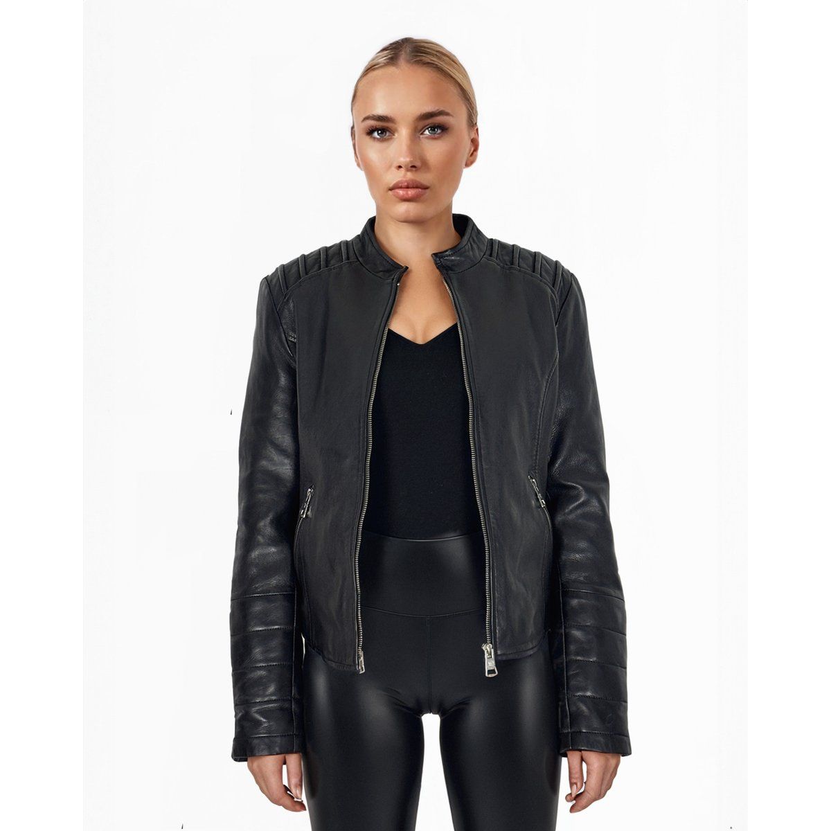 Klassische Schwarze Biker Lederjacke