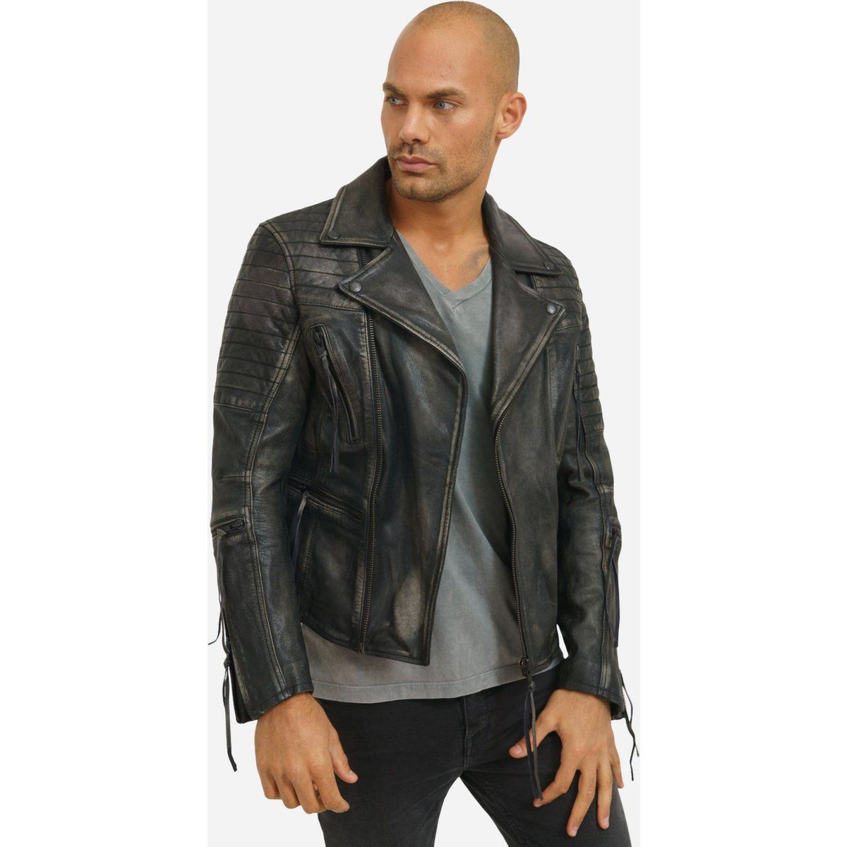 Distressed Bikerjacke mit Steppungen