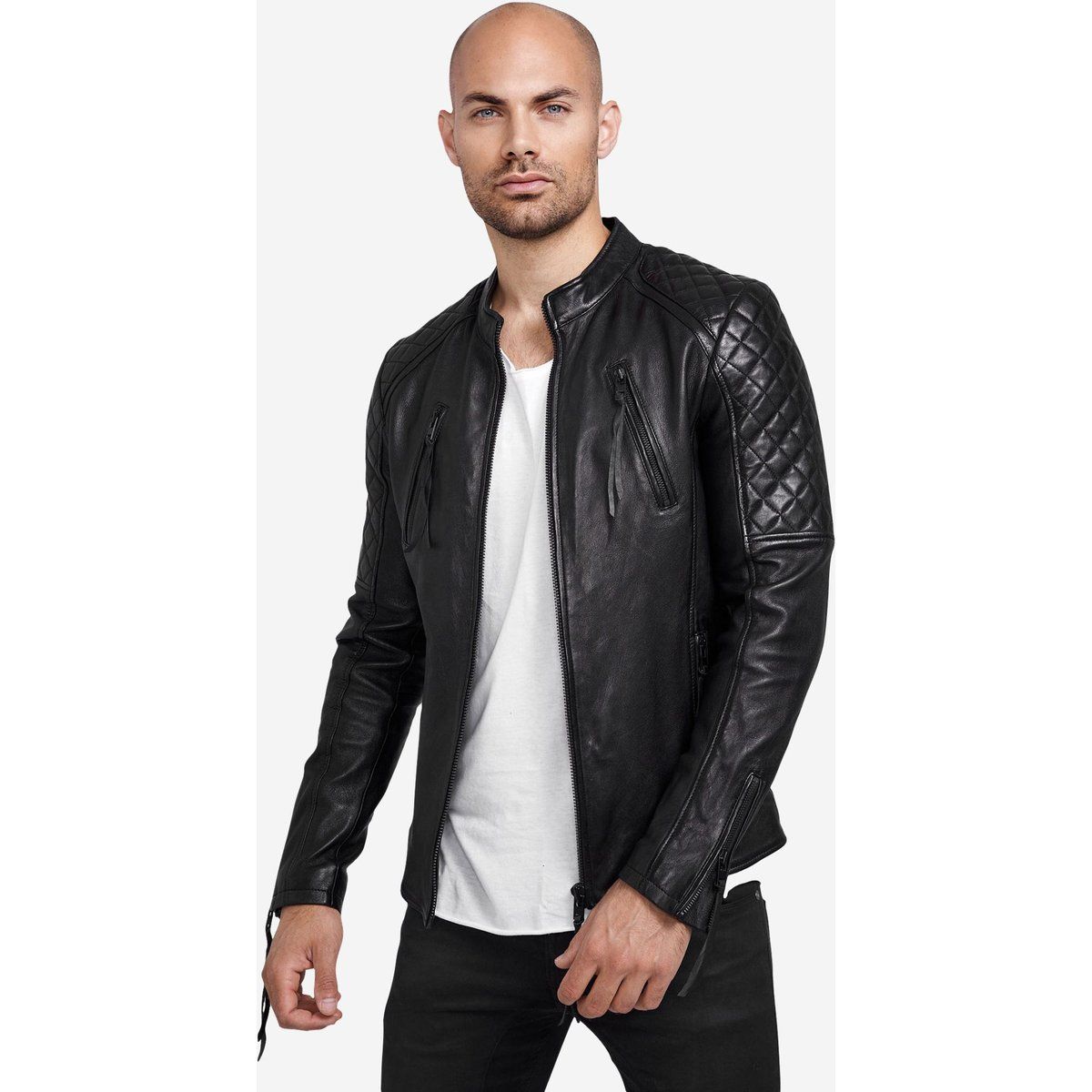 Gesteppte Lederjacke im Biker-Stil