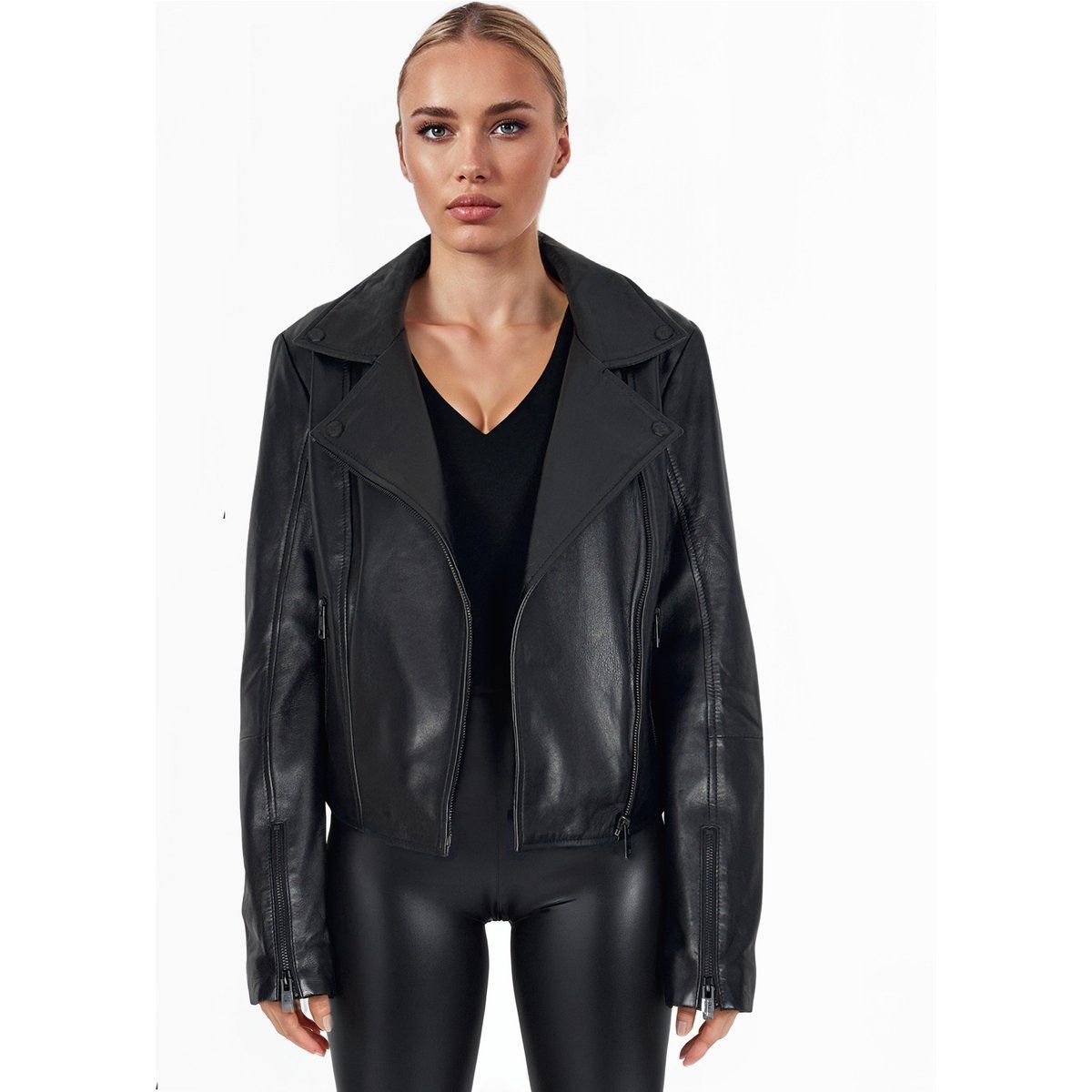 Klassische schwarze Leder-Bikerjacke
