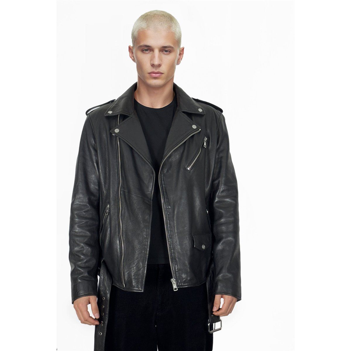Klassische schwarze Motorradjacke aus Leder