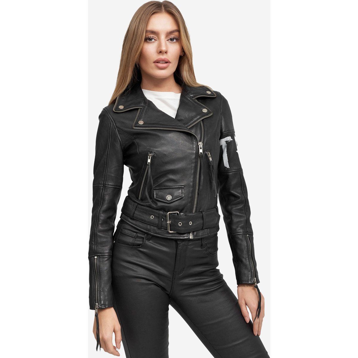 Klassische Gürtel Leder Bikerjacke