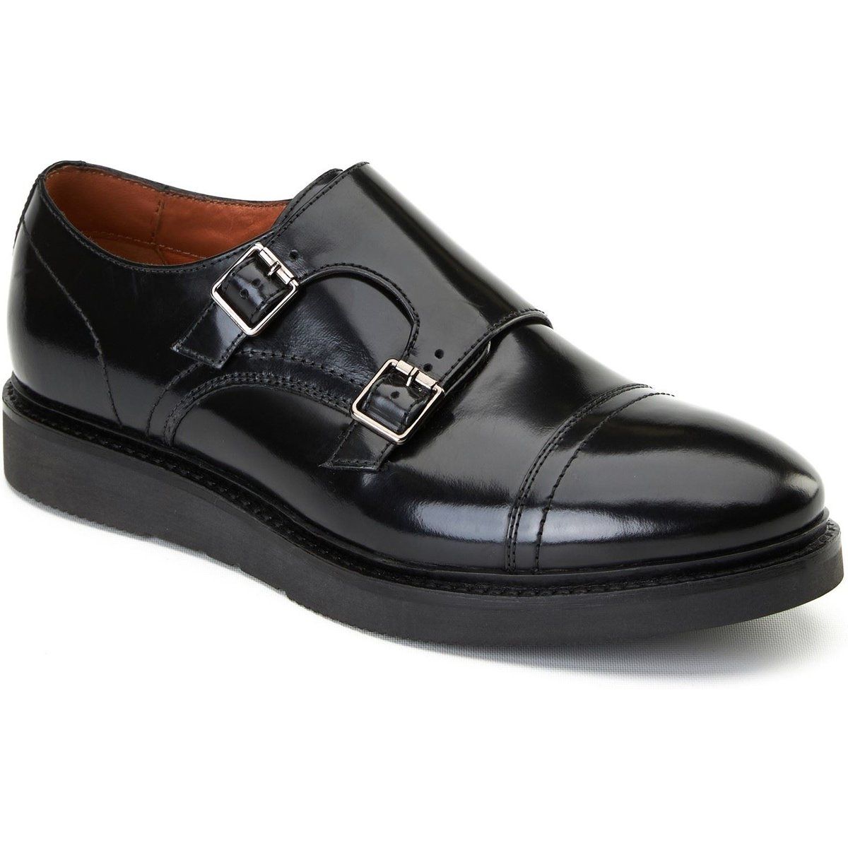 Base London Knight Herrenschuhe Aus Schwarzem Leder Mit Doppeltem Monk Riemen