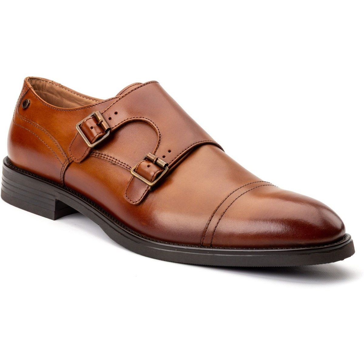 Herren Doppel-Monk-Schuhe aus braunem Leder