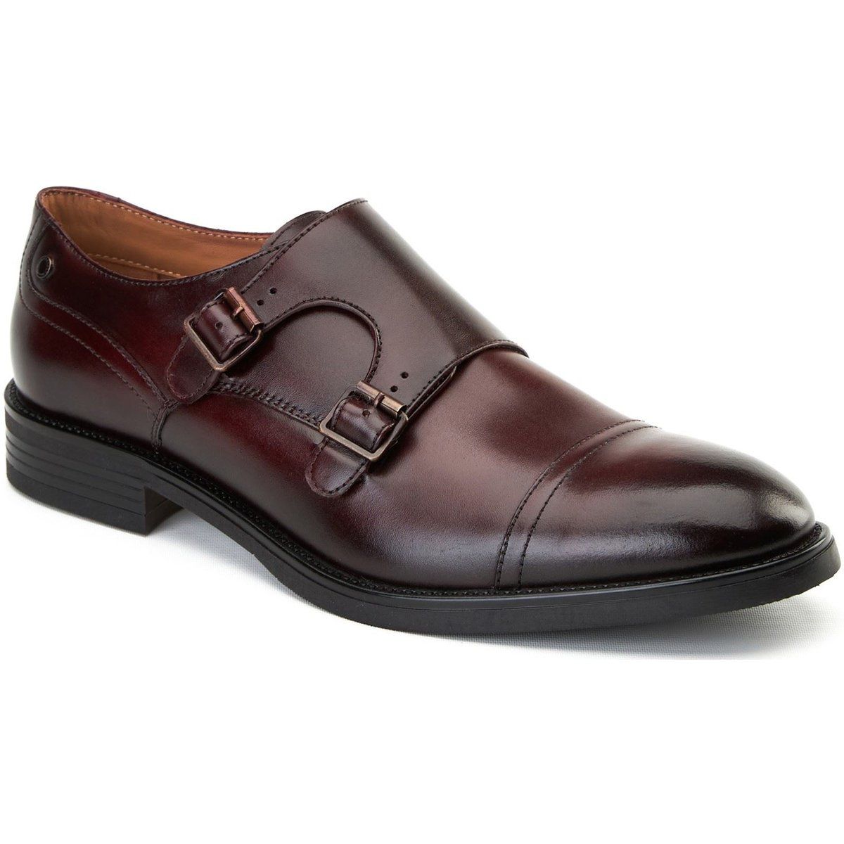 Base London Taper Leder Herren Bordo Doppel-Monk-Schuhe