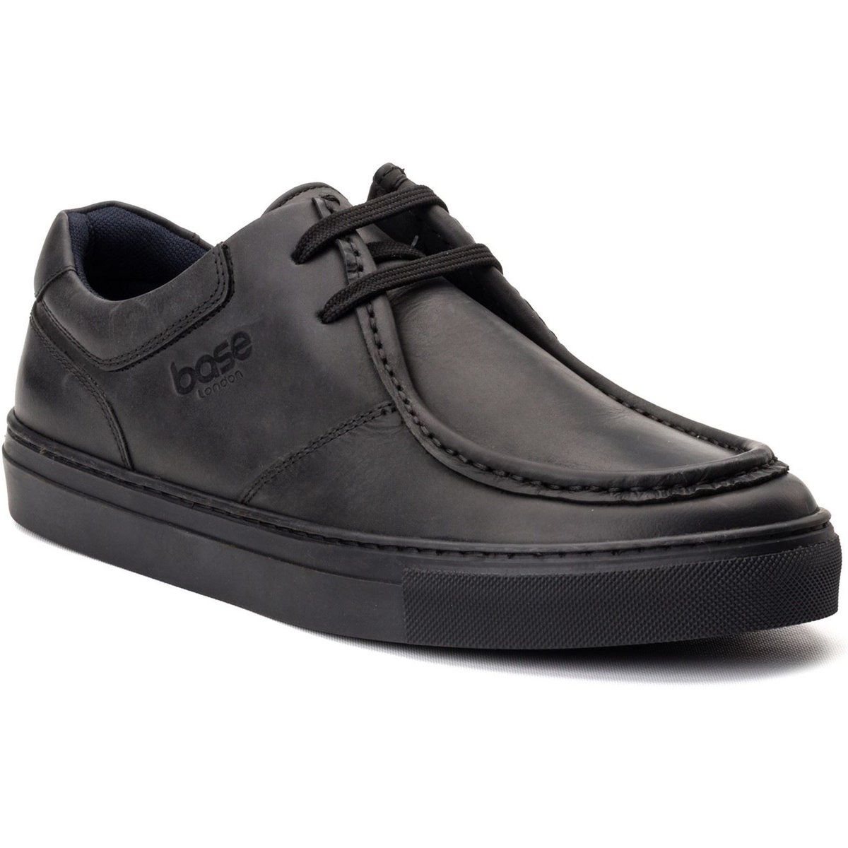 Base London Dalston Leder Herren Schwarz Mokassin Schuhe
