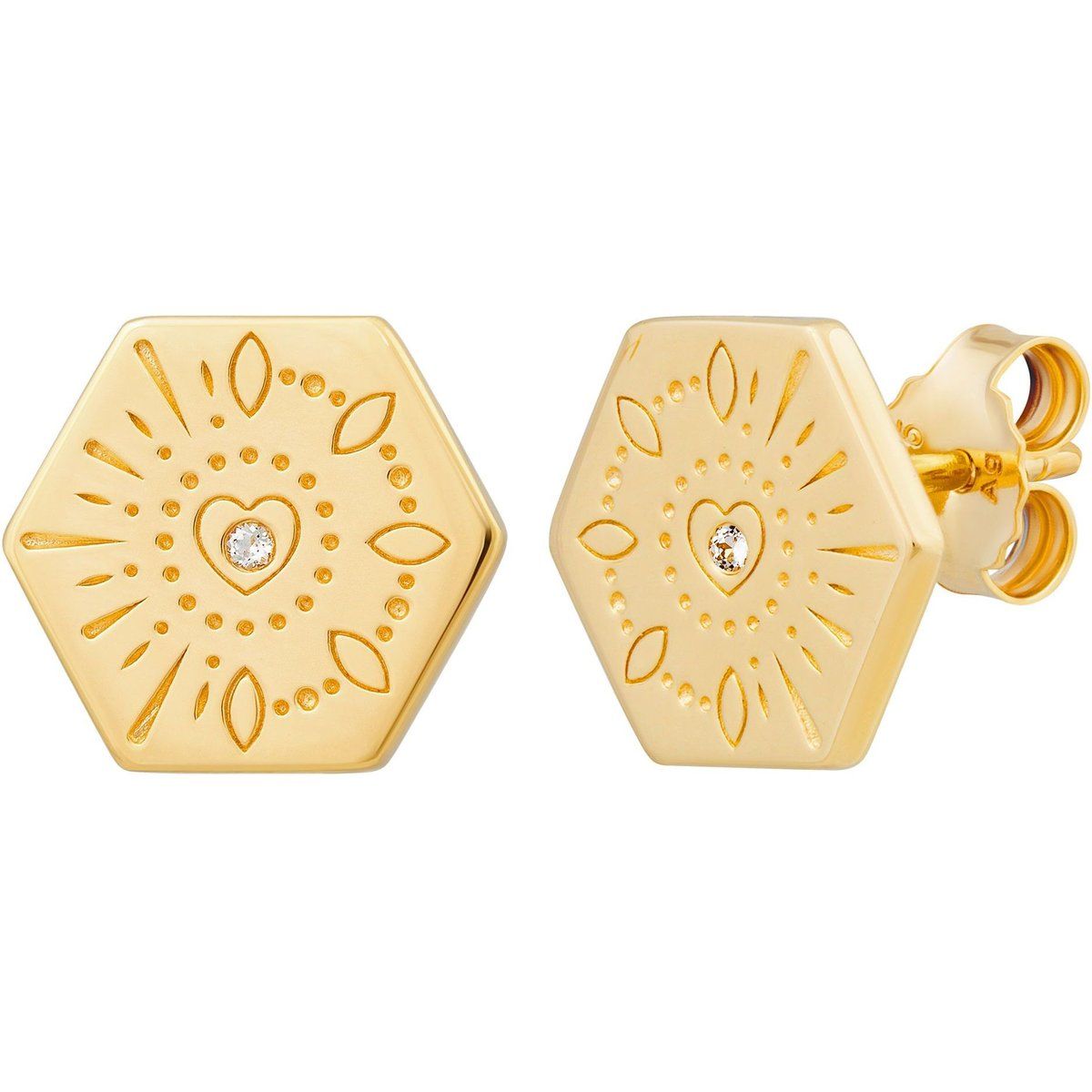 Goldene Hexagon Ohrstecker mit Topas