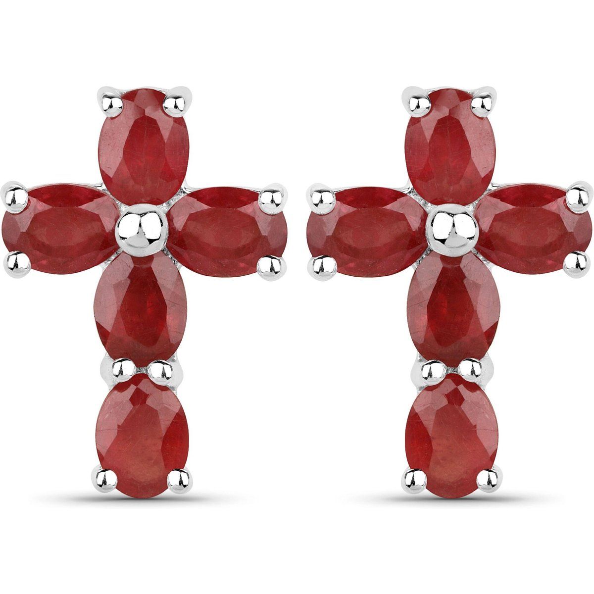 Silberne Kreuz-Ohrstecker mit Rubinen