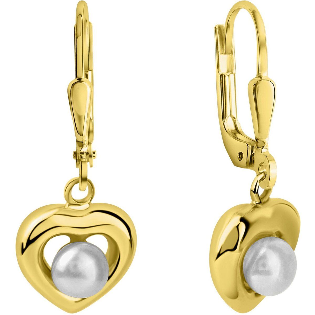 Herzohrringe mit Süßwasserperle, Gold