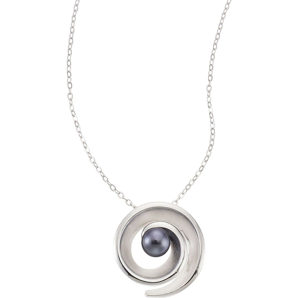 Silberhalskette mit schwarzer Perle