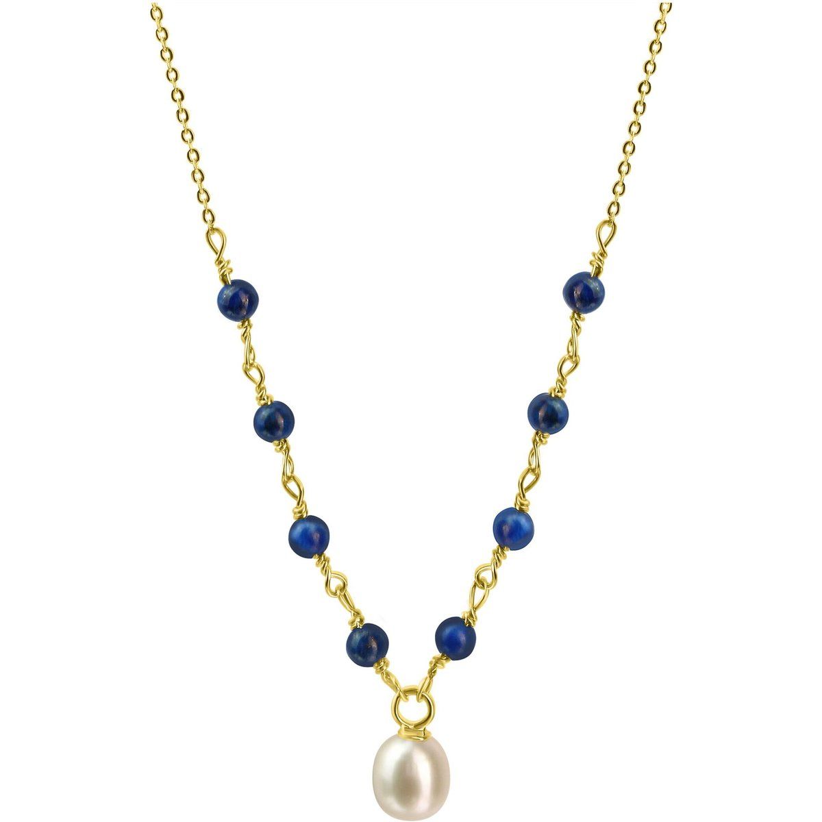 Goldkette mit Perle und Lapis