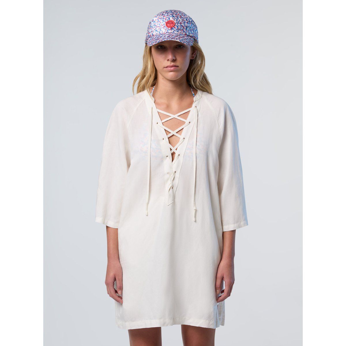 Kaftan aus Leinenmischung mit Schnürhalsausschnitt