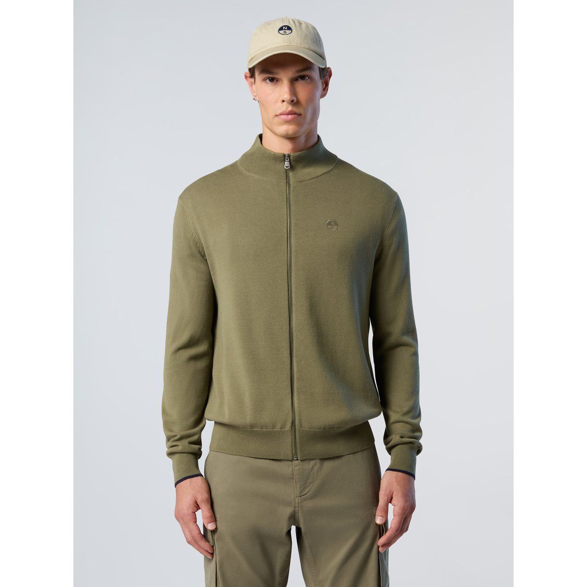 Herren Strickjacke mit Reißverschluss Olivgrün