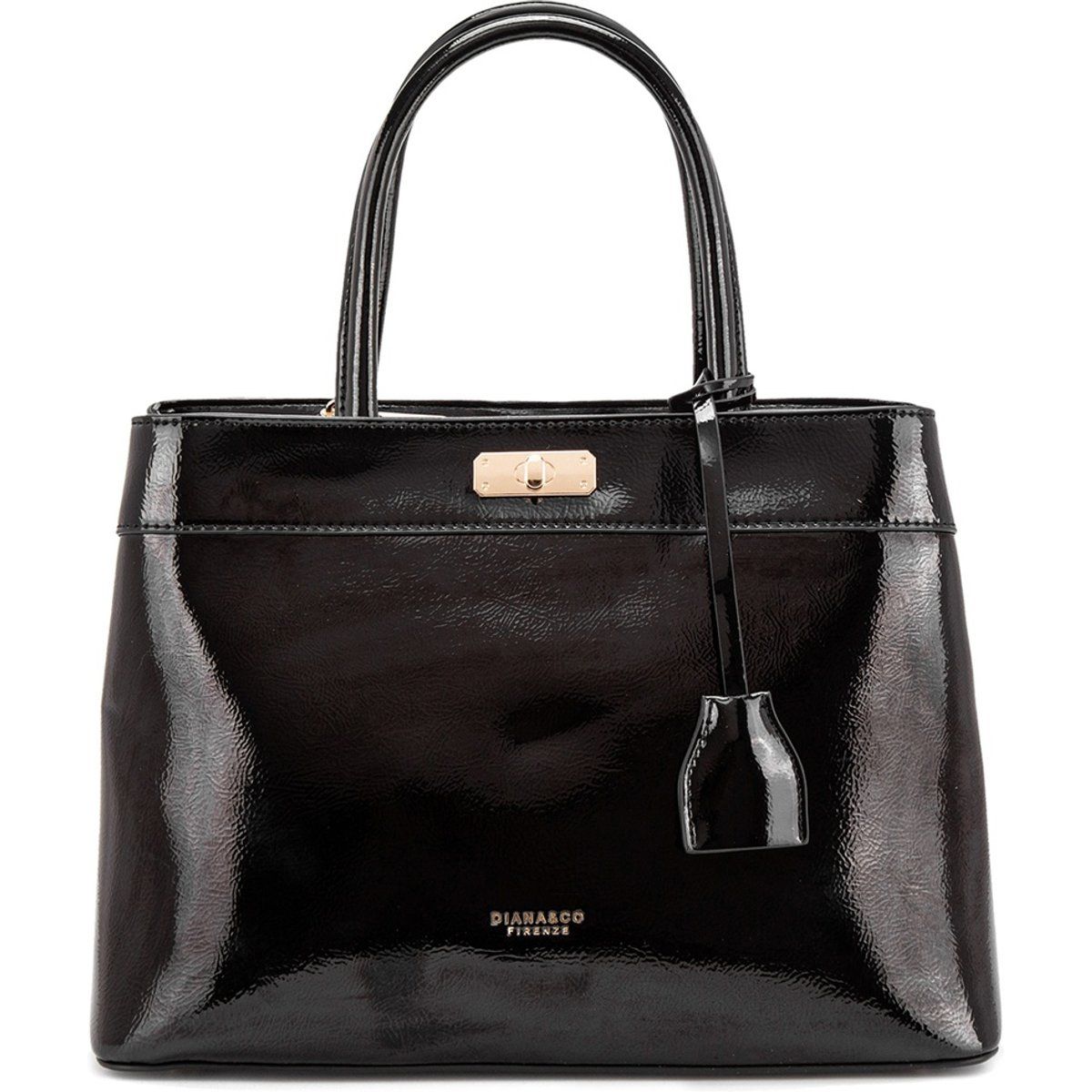 Schwarze Handtasche mit Lackleder-Optik