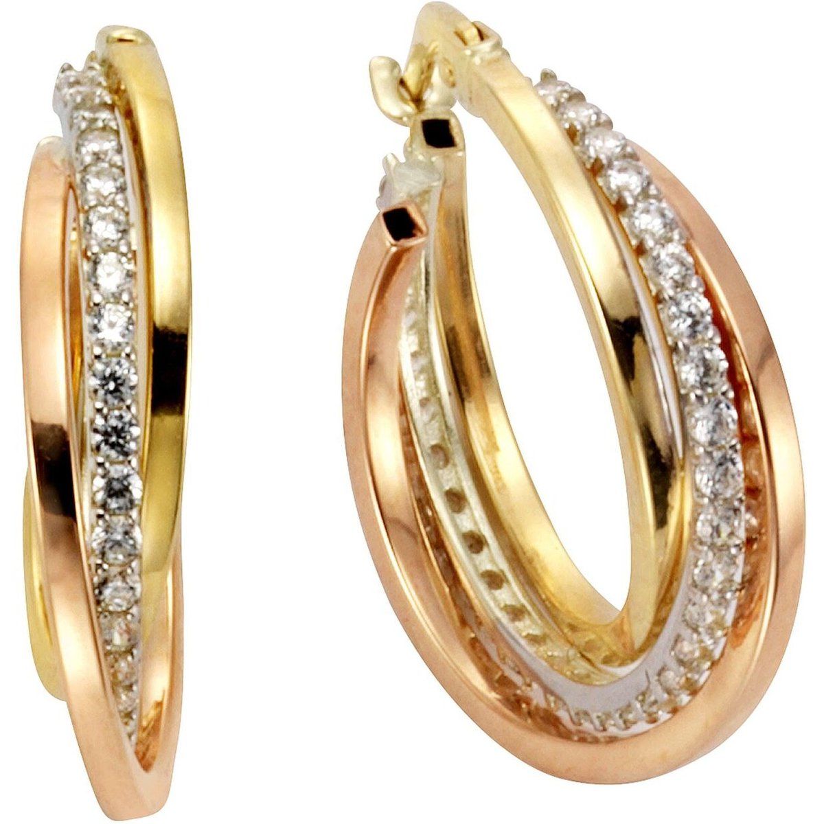 Elegante dreifarbige Zirkonia Creolen