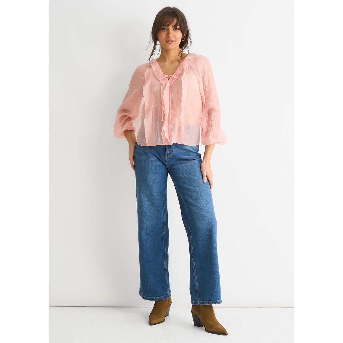Bluse mit Rüschen, Bindeband und langen Ärmeln