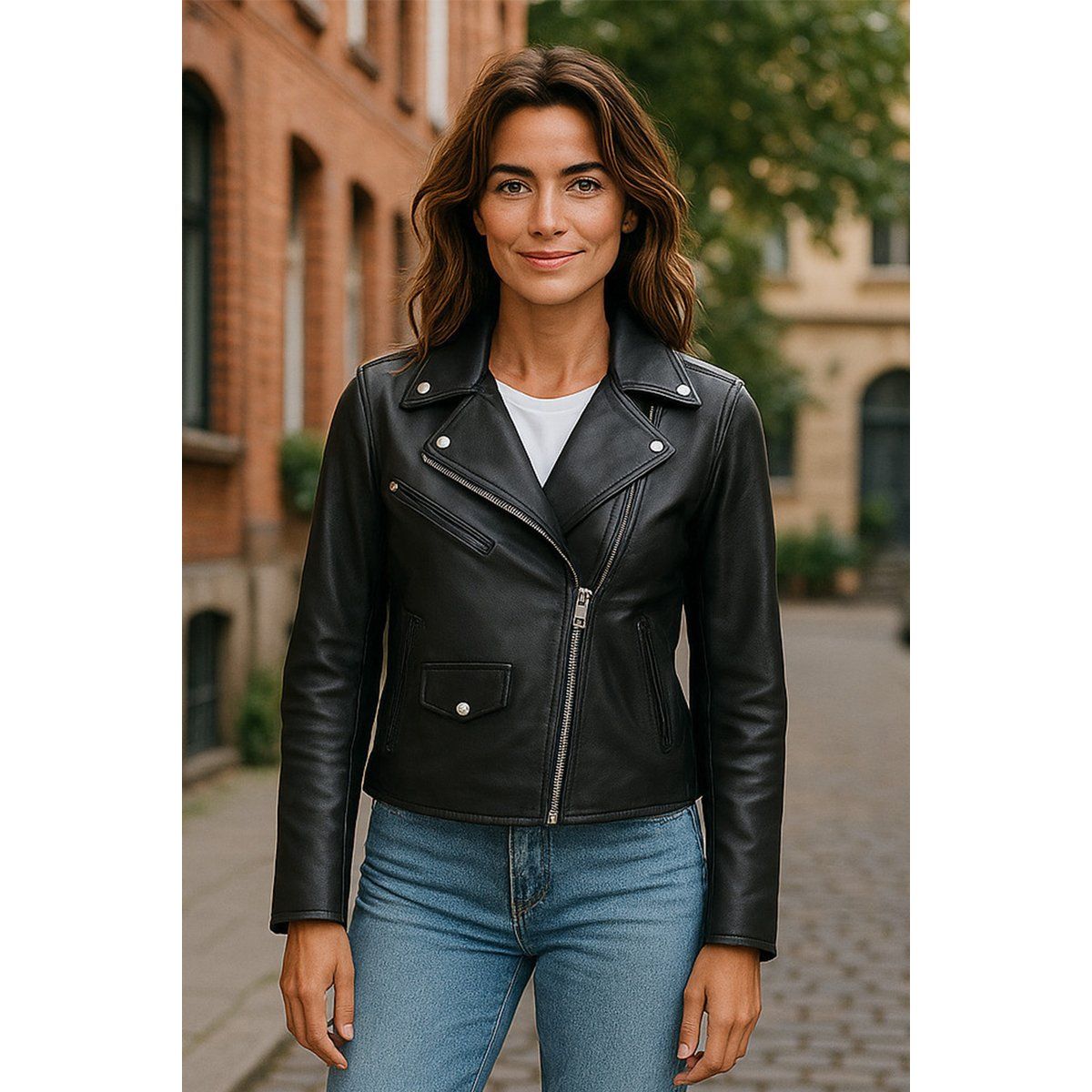 Klassische Brando-Biker-Lederjacke für Damen