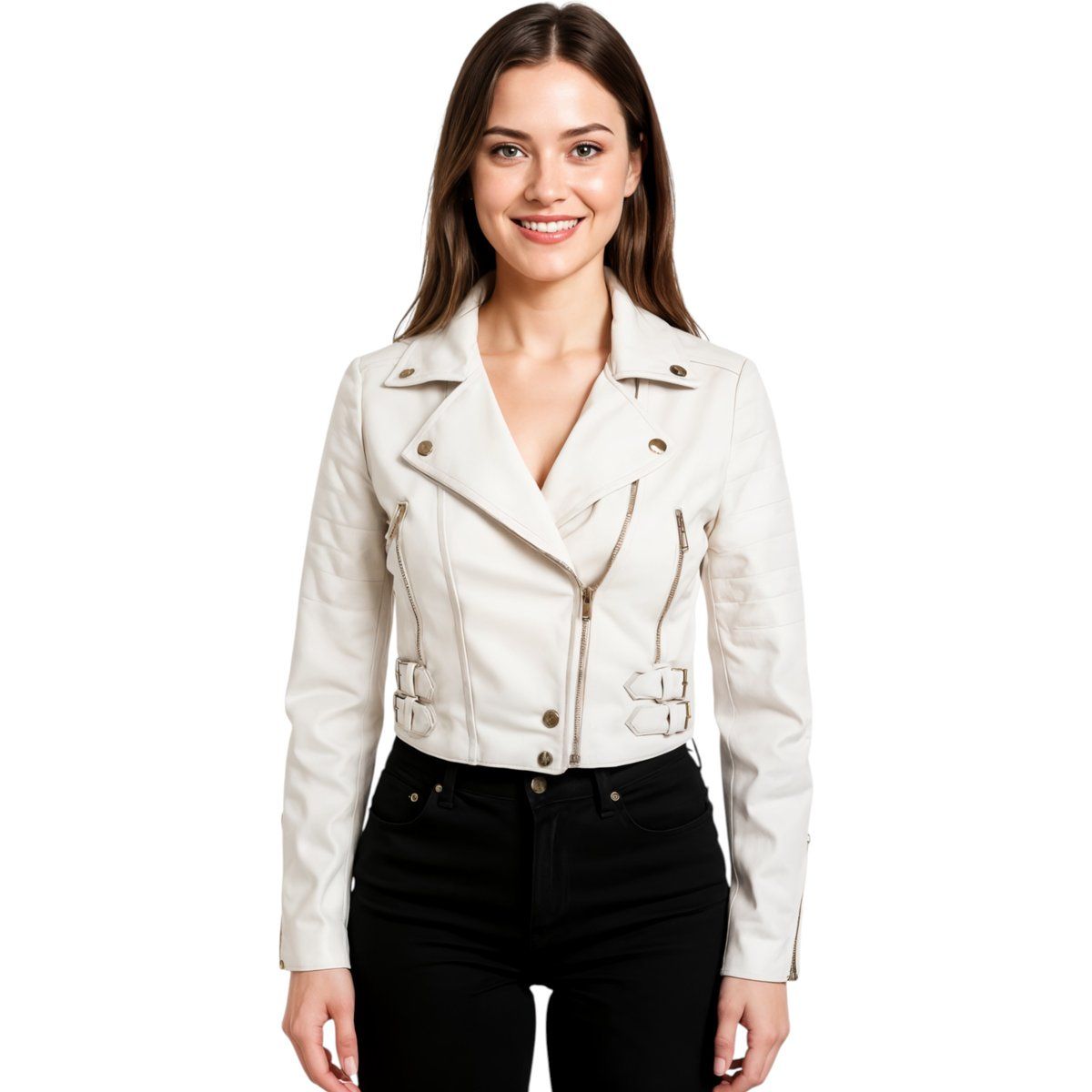 Kurze Brando-Bikerjacke aus Leder für Damen