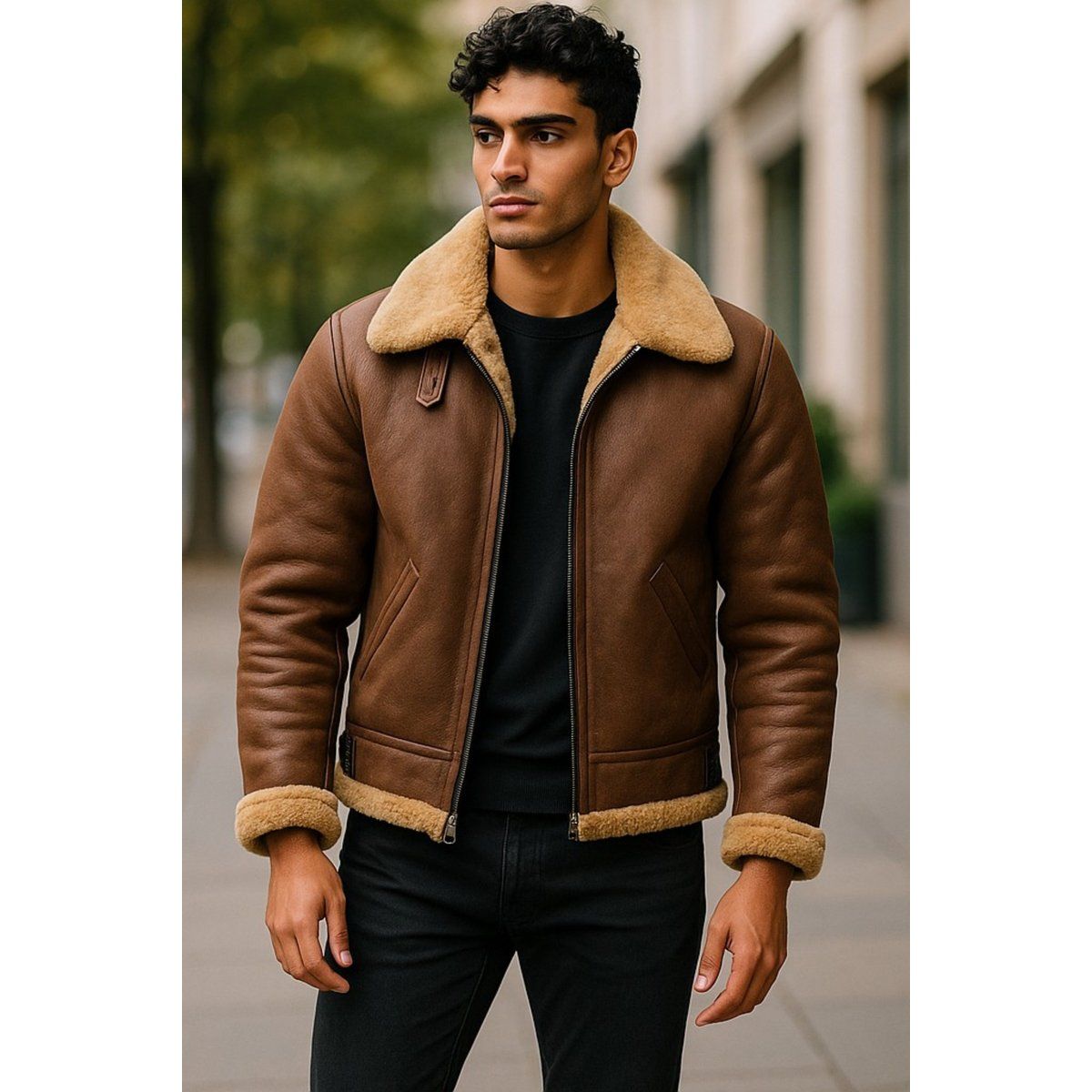 Leder-Fliegerjacke aus Shearling