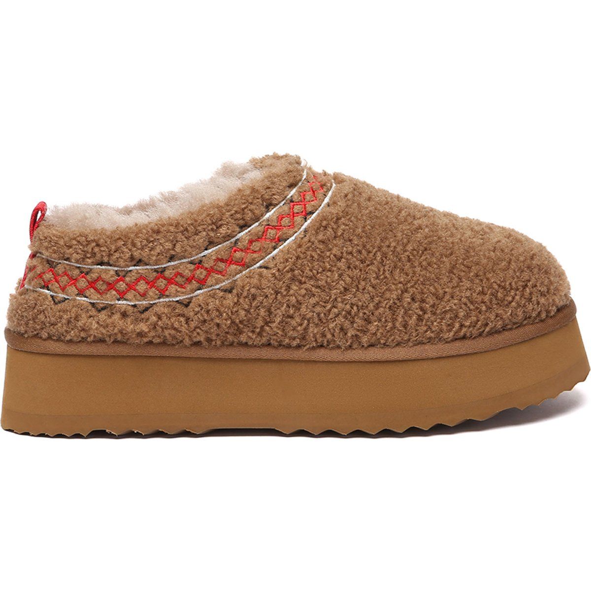 Damen Plattform Shearling Hausschuhe mit Stickerei