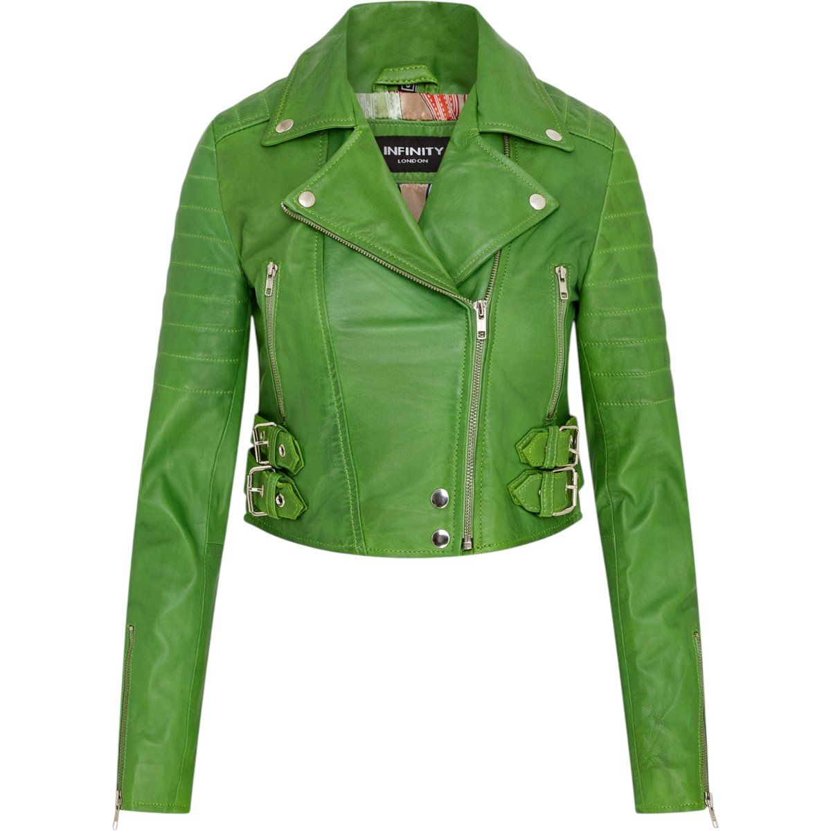 Grüne Leder Bikerjacke Kurz