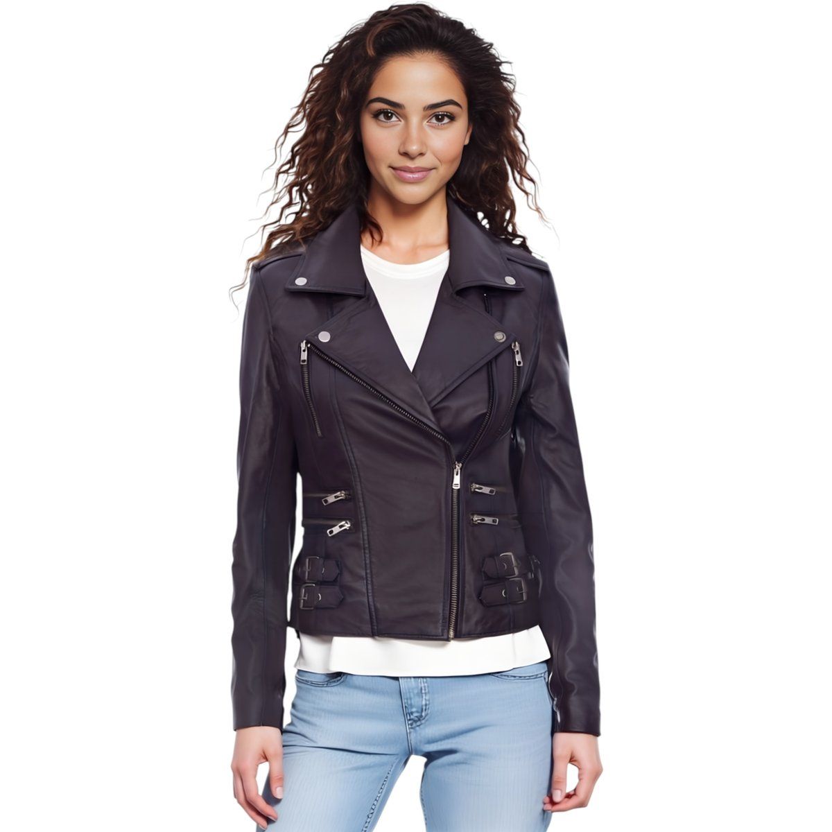 Asymmetrische Nappaleder Bikerjacke