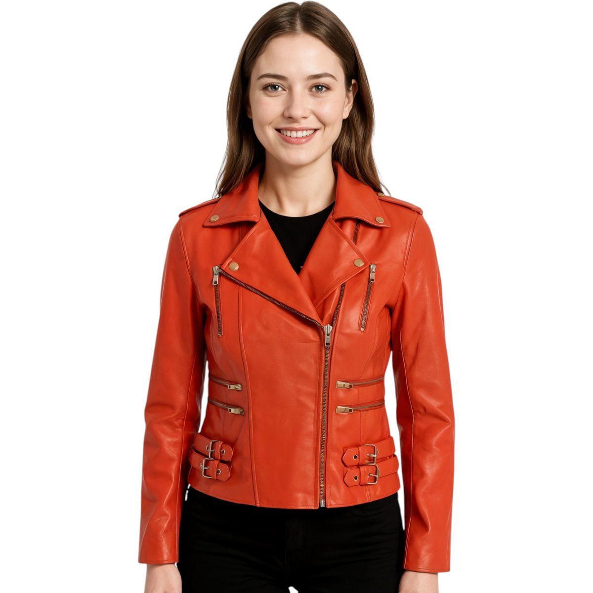 Asymmetrische Nappa-Leder Bikerjacke