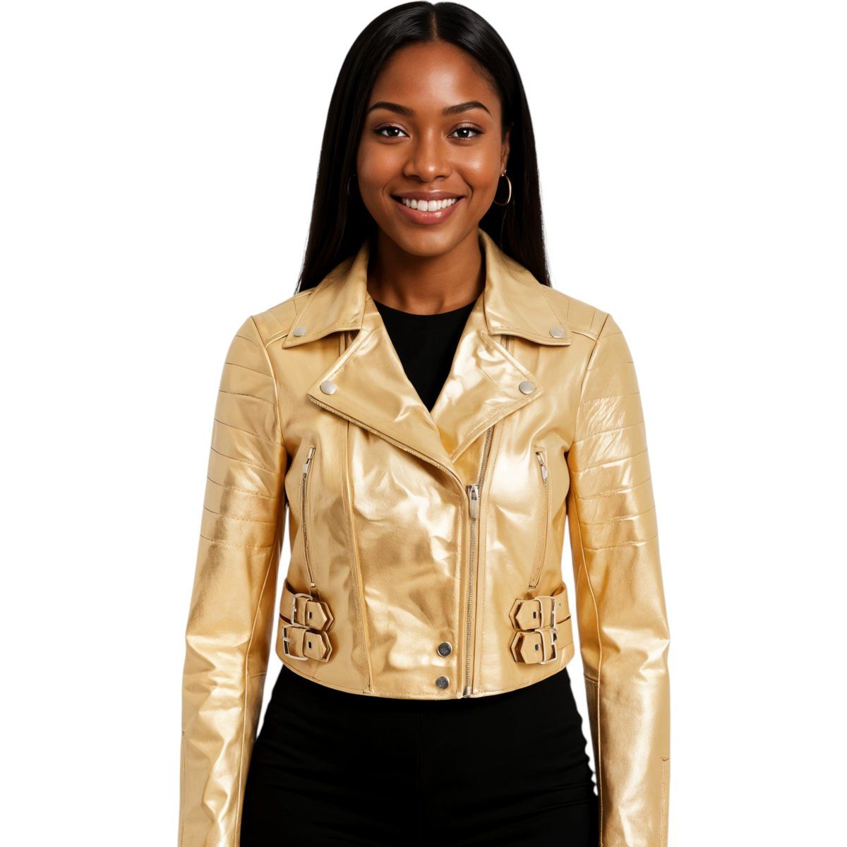 Goldene, Metallic verkürzte Bikerjacke für Damen
