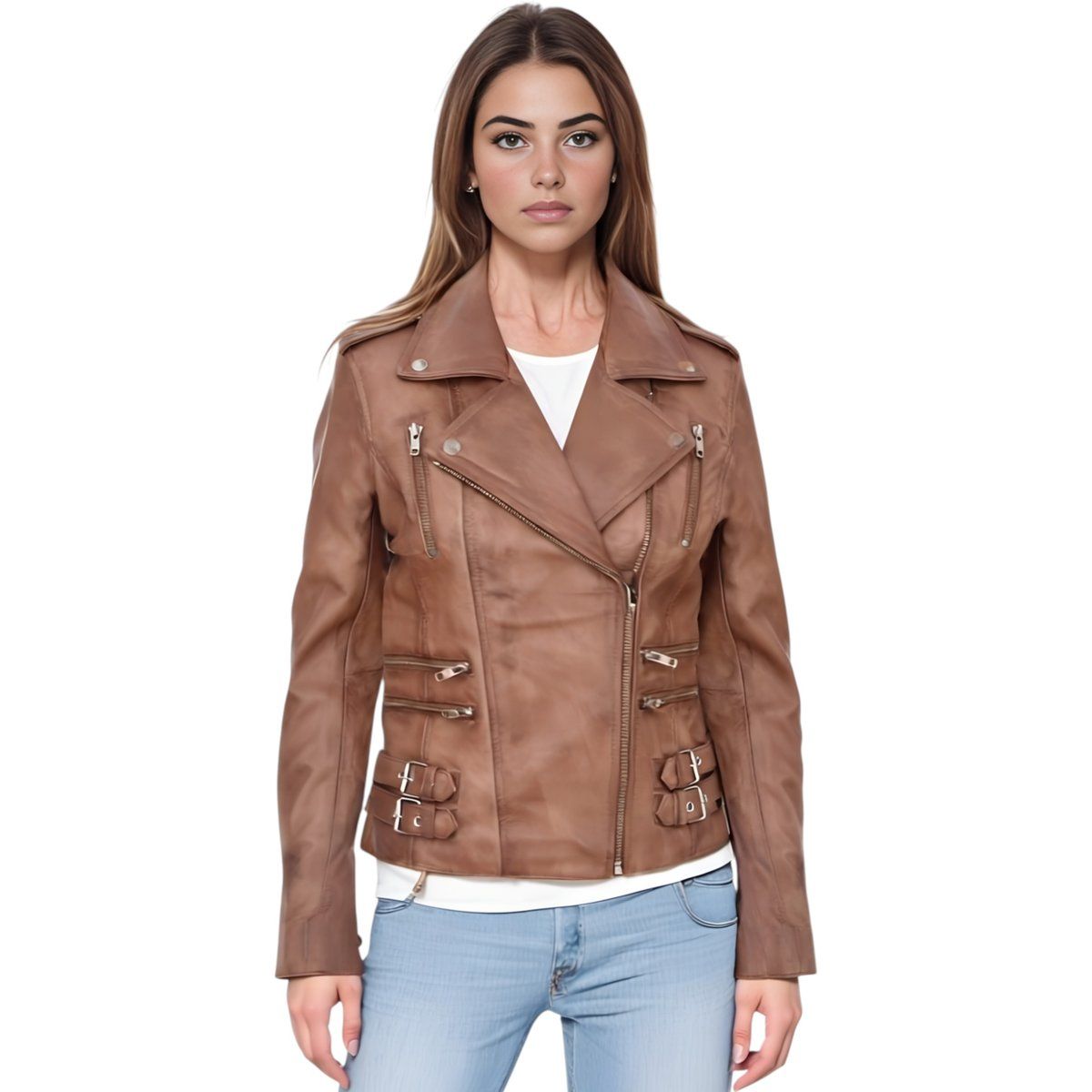 Damen Leder Brando Bikerjacke