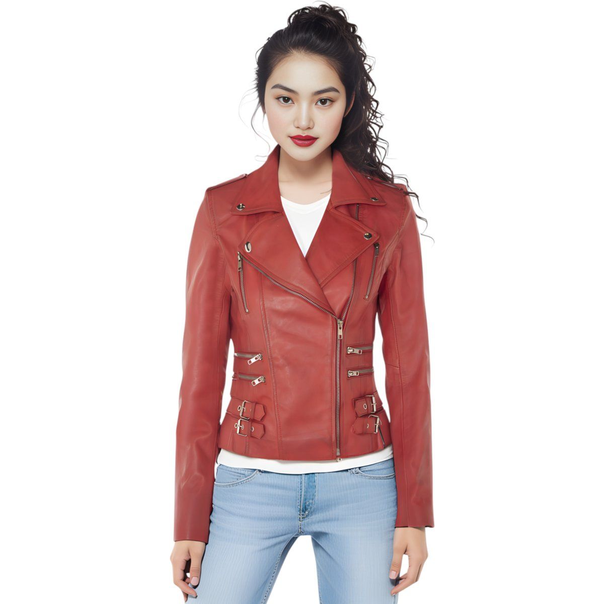 Rote Brando Bikerjacke aus Leder