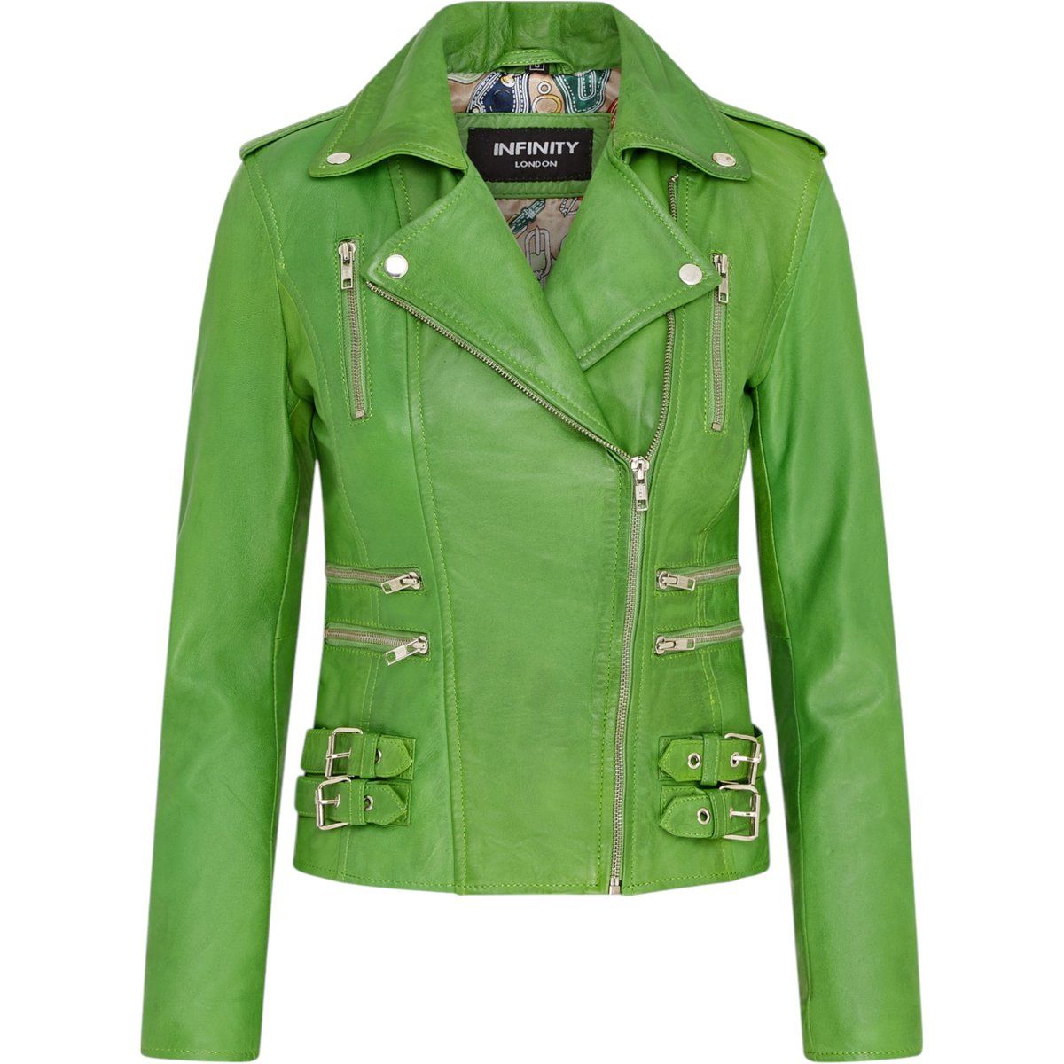 Apfelgrüne Leder Bikerjacke Brando