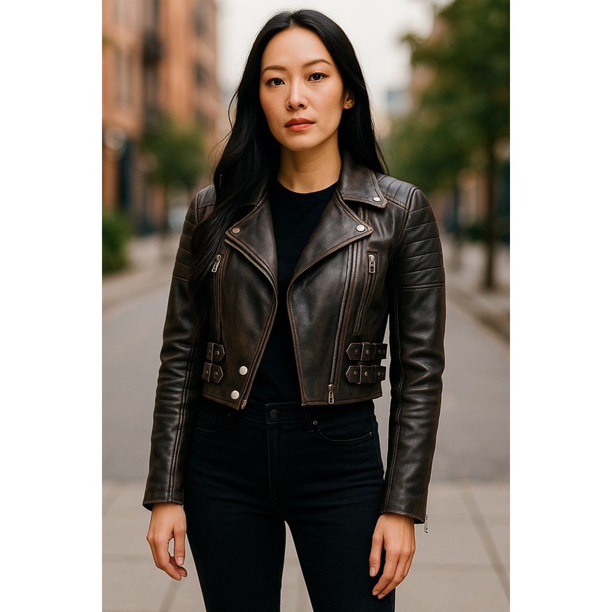 Kurze Brando Leder Bikerjacke