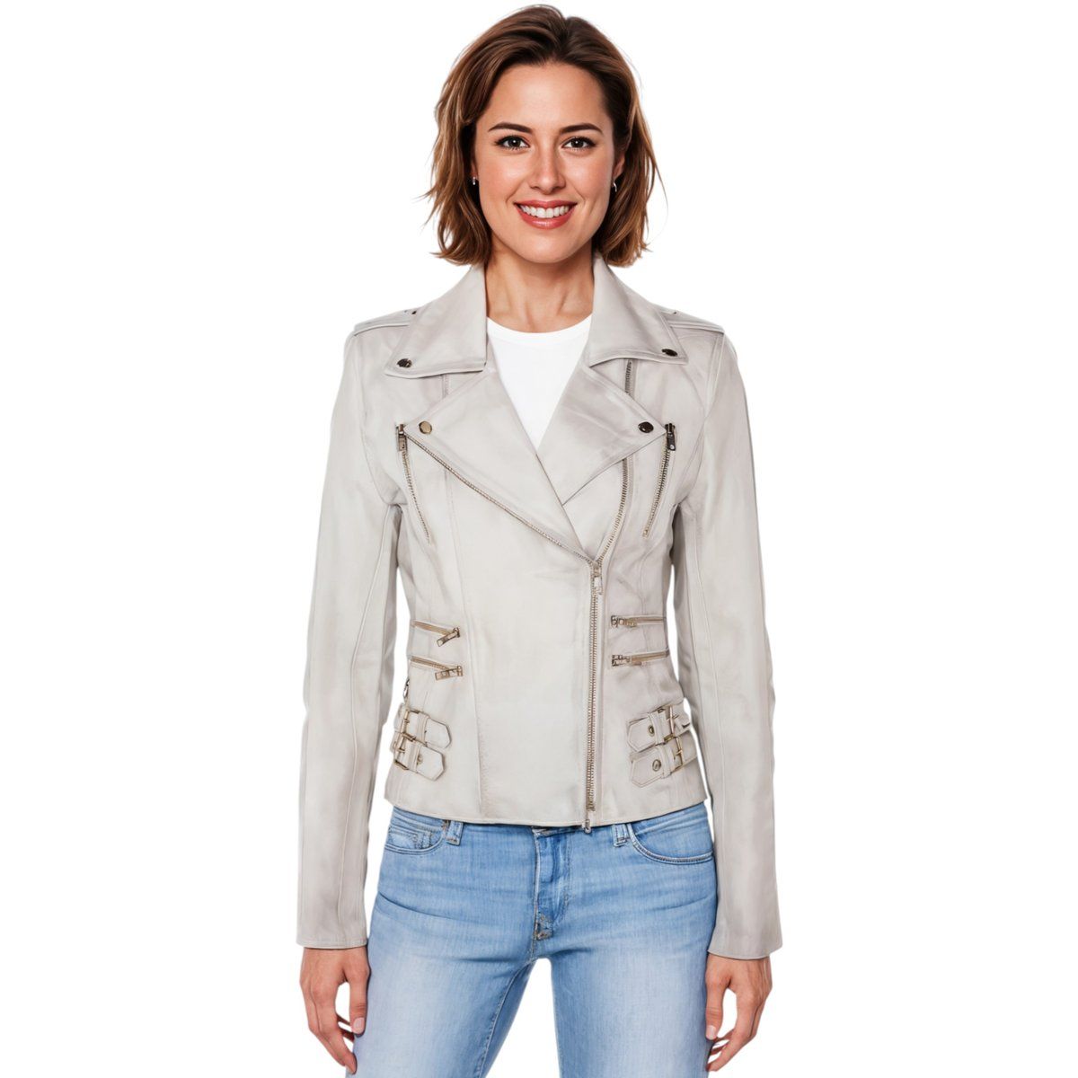Schmal geschnittene Bikerjacke aus Nappaleder
