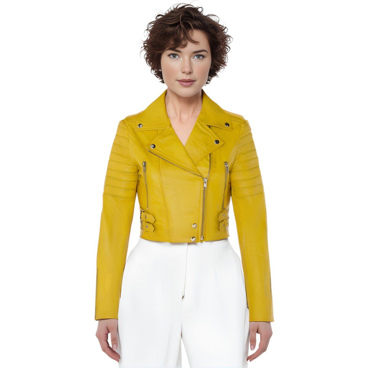 Kurze Lederjacke im Brando-Bikerstil
