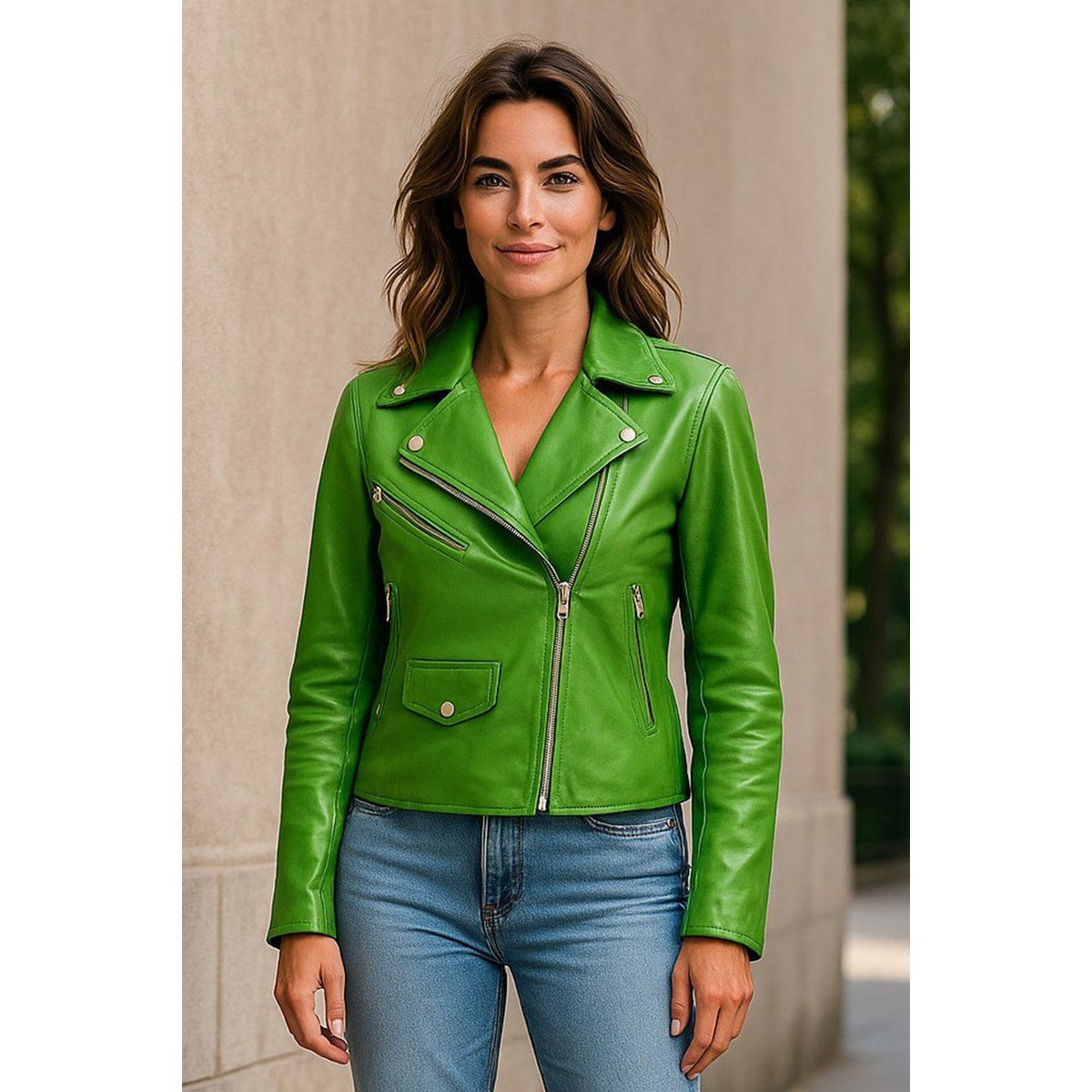 Apfelgrüne Brando Biker Lederjacke