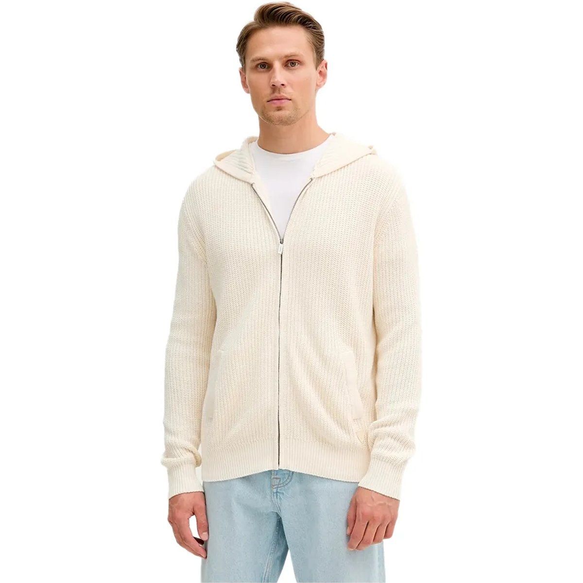 Lässiger gestrickter Kapuzenpullover mit Reißverschluss