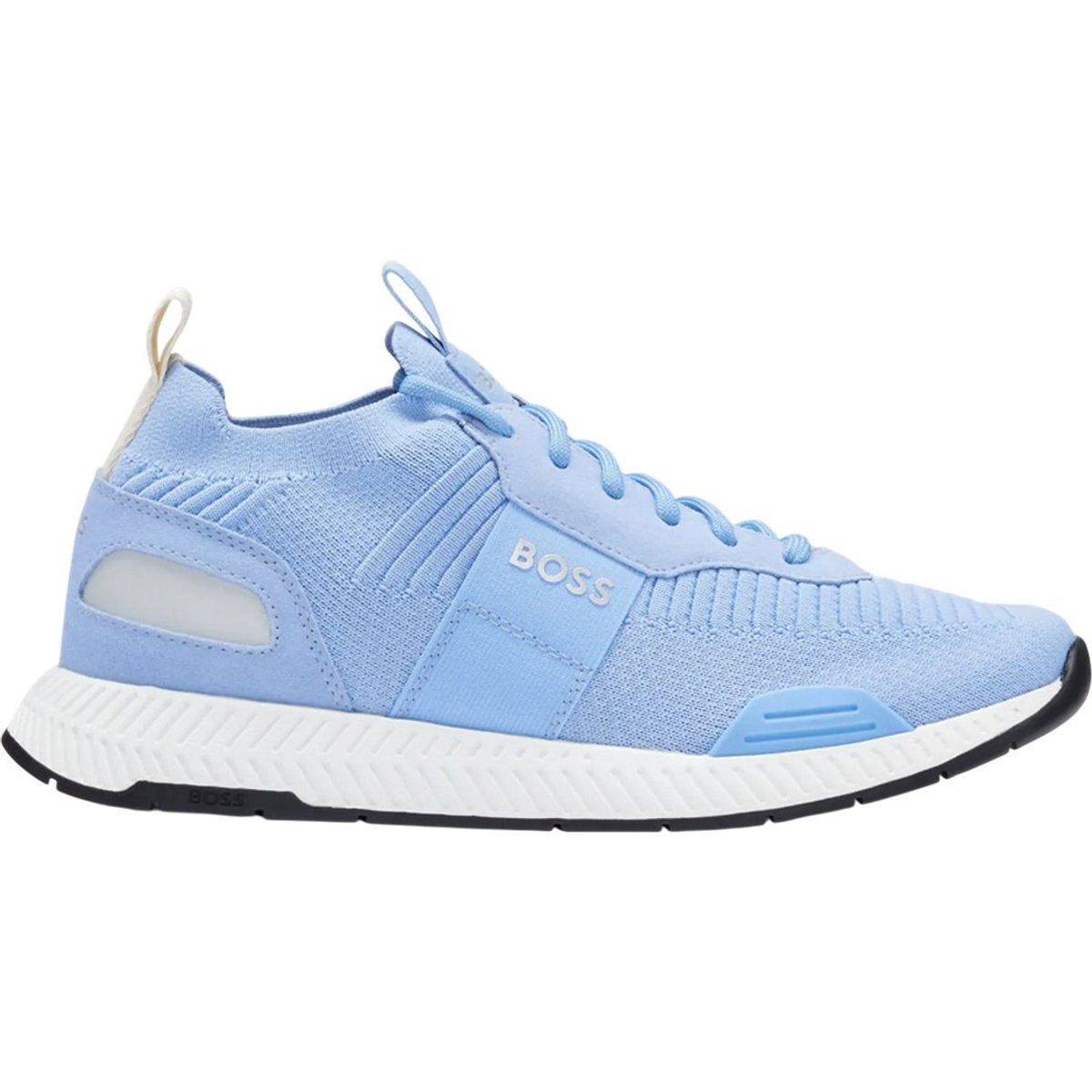 Hellblaue Laufschuhe mit Strick