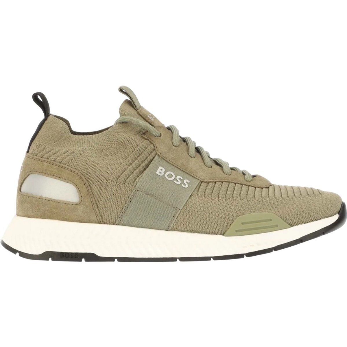 Olivgrüner Strick Sneaker mit Wildledereinsatz