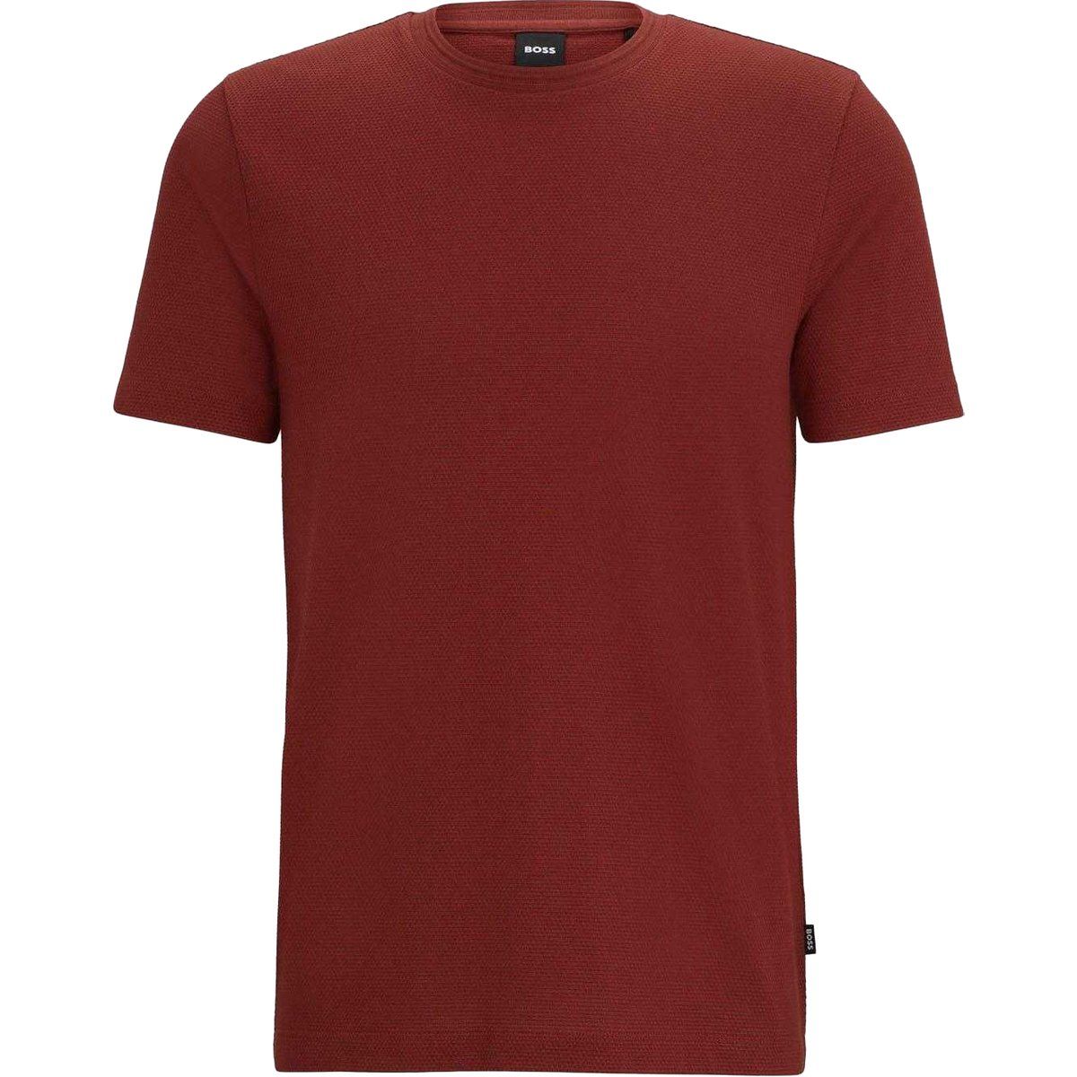 Strukturiertes Baumwollmischung T-Shirt mit Rundhalsausschnitt