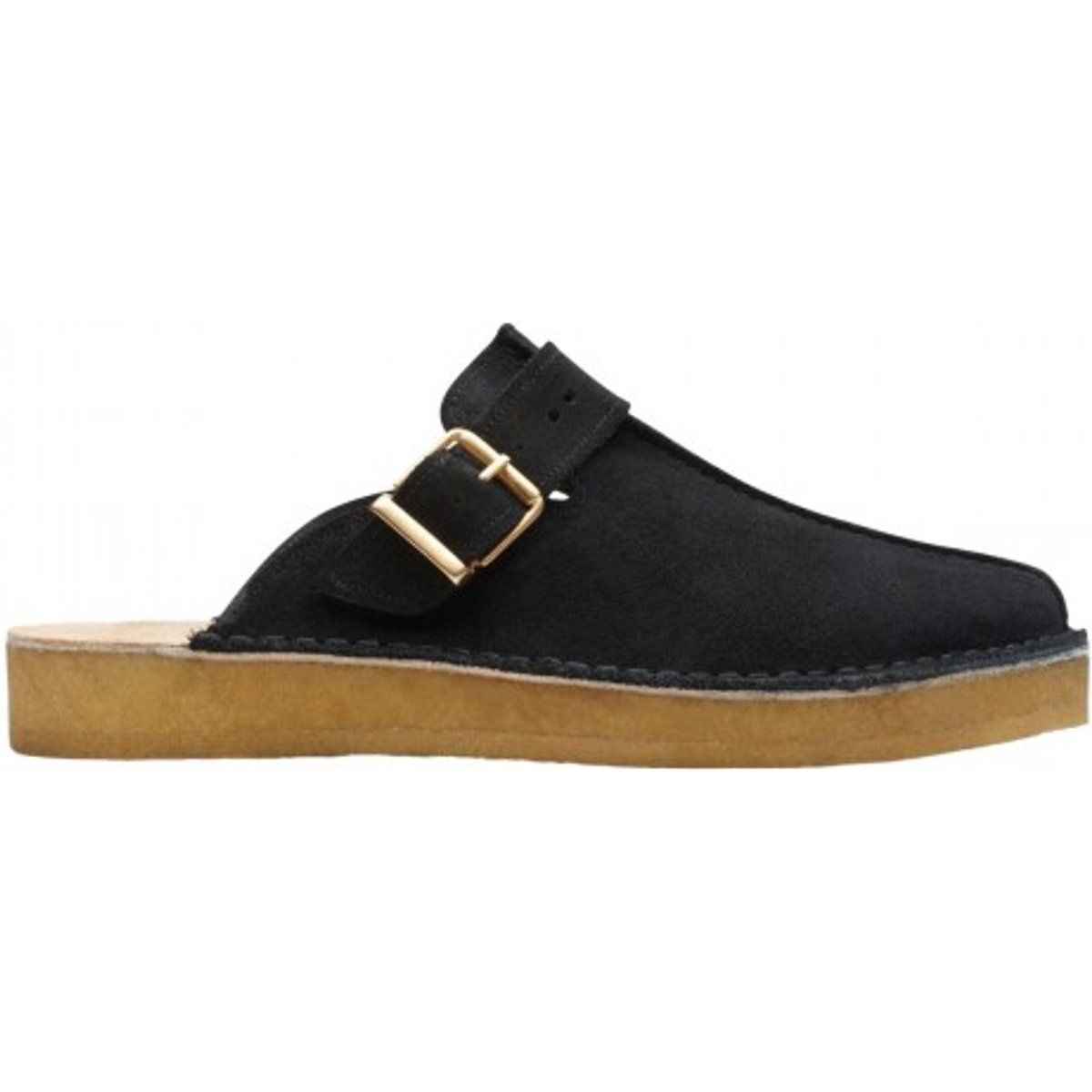 Wildleder Pantolette mit Kreppsohle und Schnalle