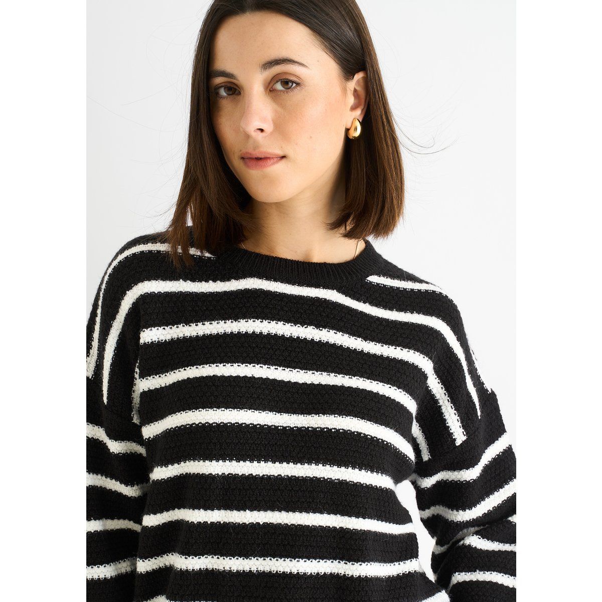 Grob gestrickter Oversize-Pullover mit Streifen