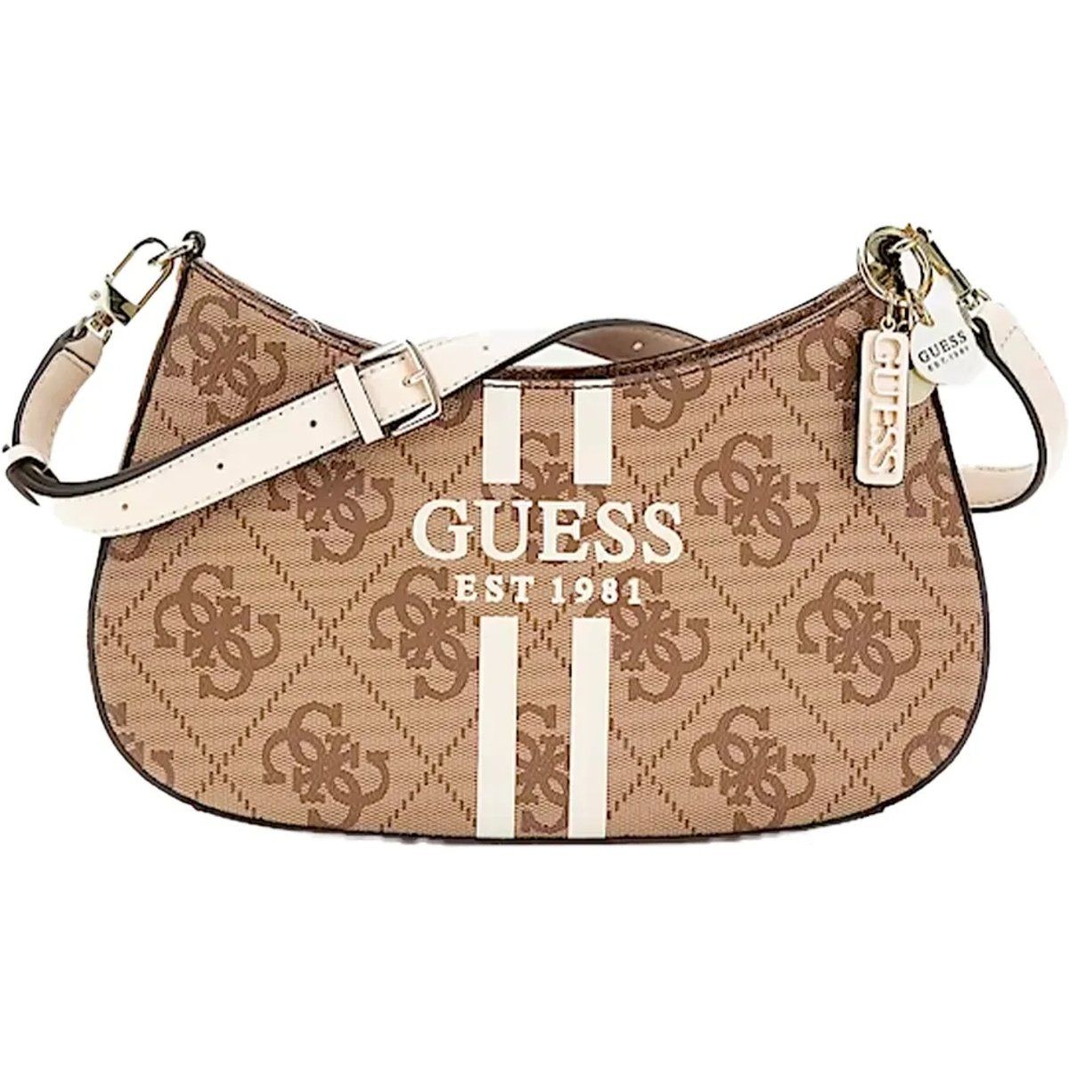 Gemusterte Schultertasche mit Logo-Charm