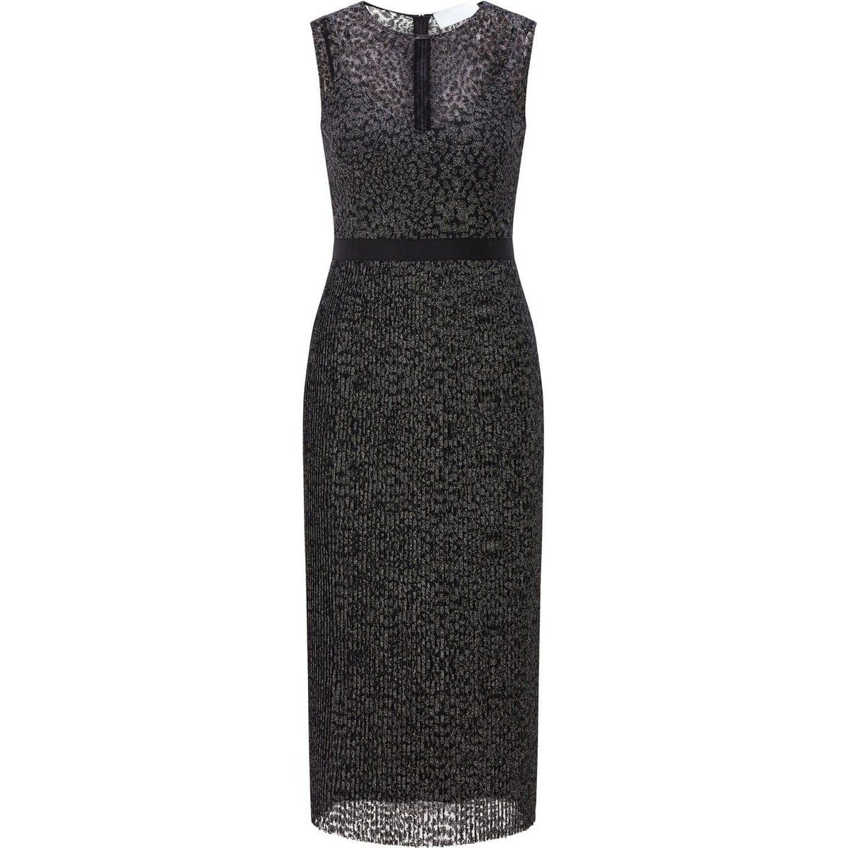 Metallisches, floral besticktes Midikleid